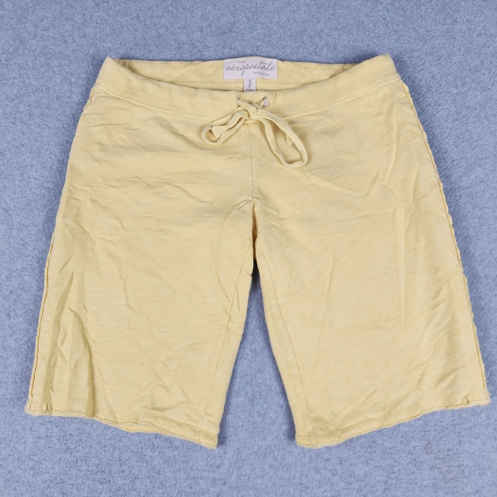 Aeropostale Sweat Shorts Men Small Yellow Logo Applique Stretch Drawstring Waist